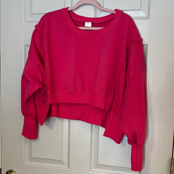 Source Unknown Tops - Women's Bight Pink Crop Top High Low Oversized Sweatshirt XL